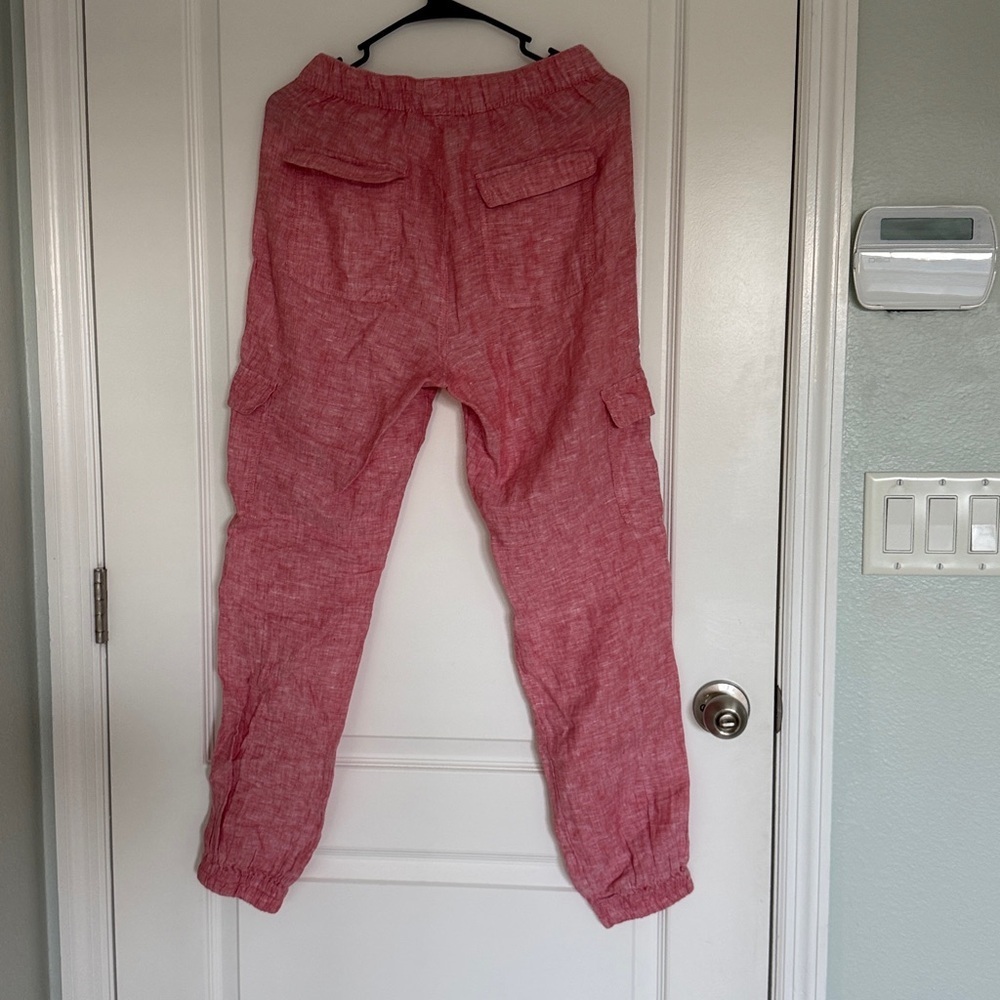 Nicole Miller Light Red 100% Linen Joggers Pants Size Small - Picture 4 of 8